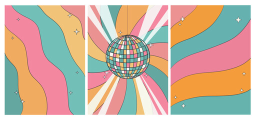 Groovy wallpapers collection with wavy stripes. Good for posters, banners, templates, invitations, greeting cards, etc. EPS 10 © Натали Осипова