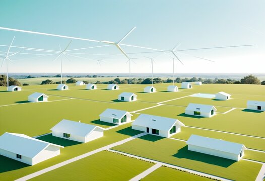 Abstract futuristic microgrid for local energy circulation and smart city infrastructure with digital power network paths