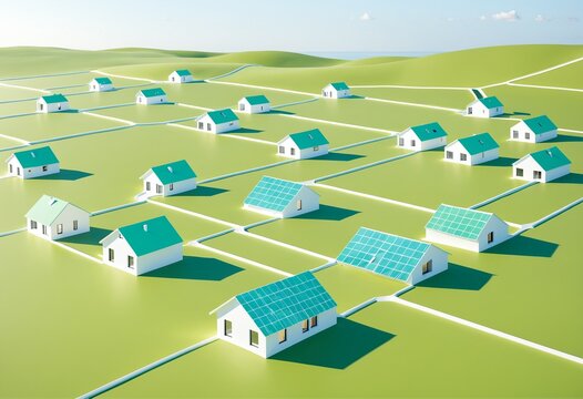 Abstract futuristic microgrid for local energy circulation and smart city infrastructure with digital power network paths