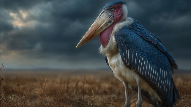 Rare dark wildlife bird with Marabou Stork dark bird Marabou Stork african wildlife Marabou Stork savanna nature background