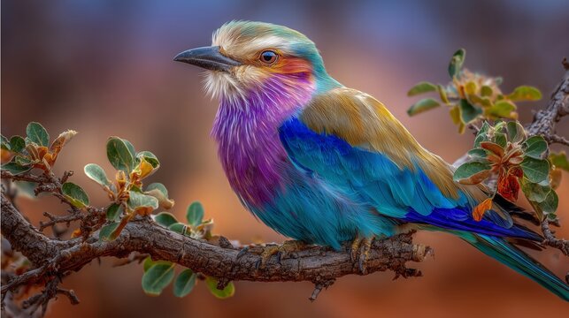 Rare colorful bird with Lilac breasted roller colorful bird Lilac breasted roller african wildlife Lilac breasted roller savanna nature background
