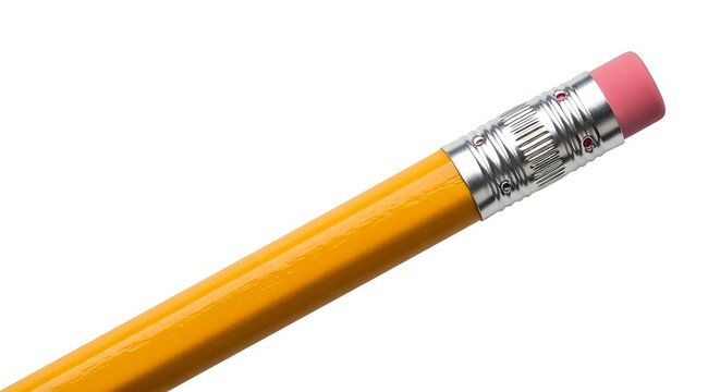 Close-up of sharpened yellow pencil with pink eraser