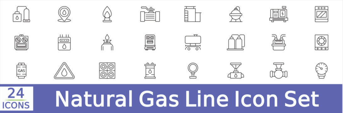  Natural gas line icons set. Editable stroke energy,transport, and so on. Vector editable stroke.