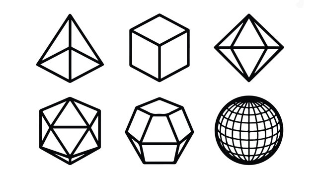 Geometric shapes with lines and grid pattern on white background