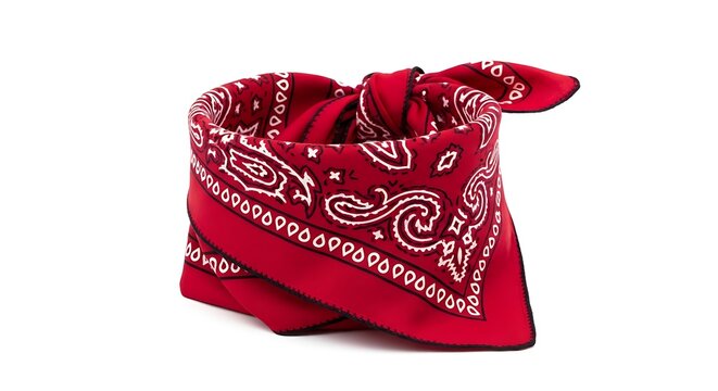 Red bandana with white paisley pattern