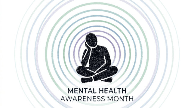 Black Vector Silhouette Person Mental Health Awareness Calm Mindfulness Inner Peace Reflection May Flat