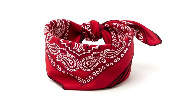 Red paisley pattern bandana tied in a knot