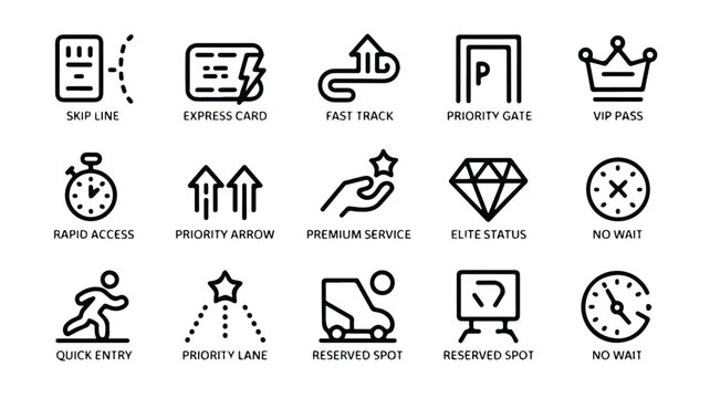 Set of VIP access and priority service icons for luxury and fast track concepts