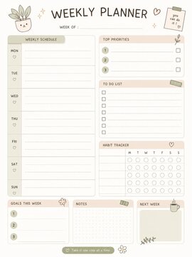 Cute daily planner printable template kawaii planning layout for weekly and monthly organization in pastel design