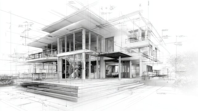 Modern Architectural Design Blueprint of a House with Transparent Structure and Clear Outdoor Space