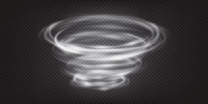 Tornado air swirl. Rotating wind whirlpool. Transparent vector illustration with gradient mesh and overlay effects. 