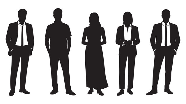 Silhouettes of a diverse group of people standing in simple casual poses representing a local community or crowd