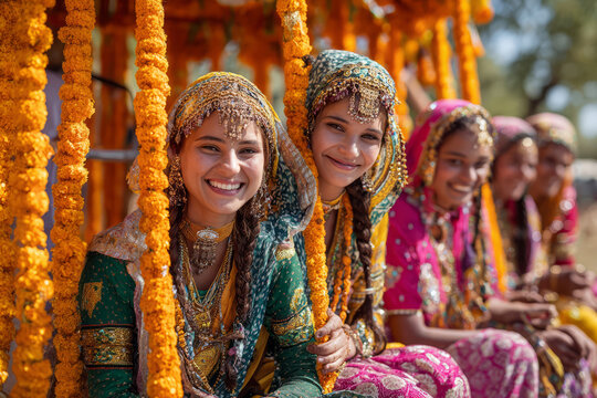 Smiling Indian women in traditional dress