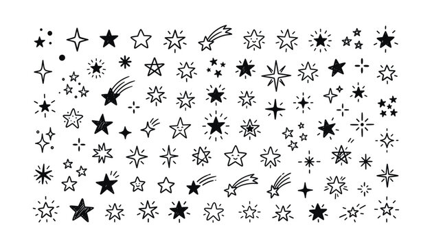 Stars doodle elements collection hand drawn vector transparent background sparkles shooting stars celestial.