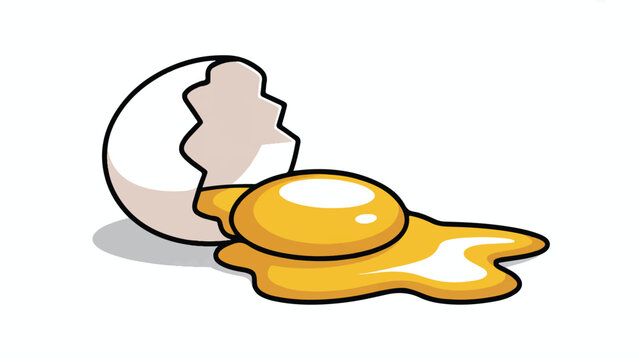 cartoon egg with yolk spilling out of shell on white
