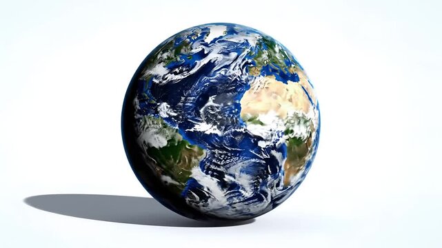 Detailed View of Planet Earth Rotating Against a White Background.