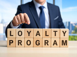 Obraz premium Loyalty Program - Geschäftsmann zeigt auf das Wort 
