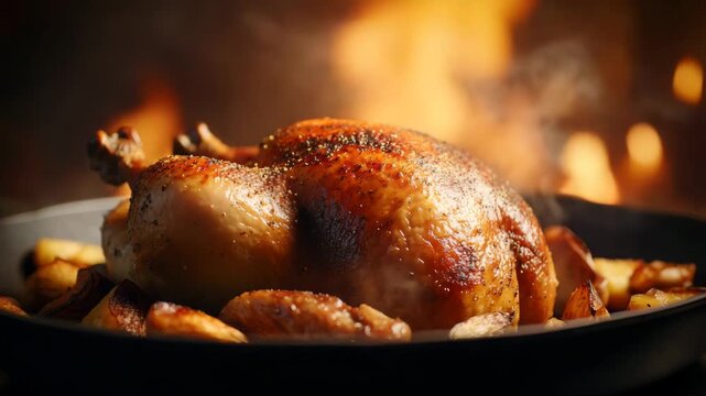 Juicy Roasted Chicken in Rustic Kitchen Scene
