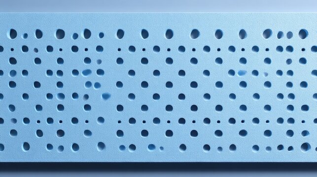 Textured blue foam sheet with varied round holes for cushioning and sound absorption applications in various industries