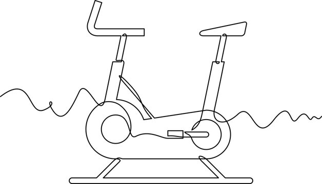 one line art Stationary Bike vector illustration. line art, one continuous line, simple, hand drawn and sketch style. for icons, symbols, signs or logos. PNG