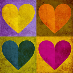 Obraz premium Four stylized hearts in vibrant colors, evoking warmth and joy