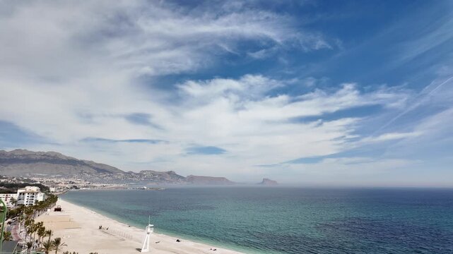 Scenic aerial view of altea beach on a sunny day
