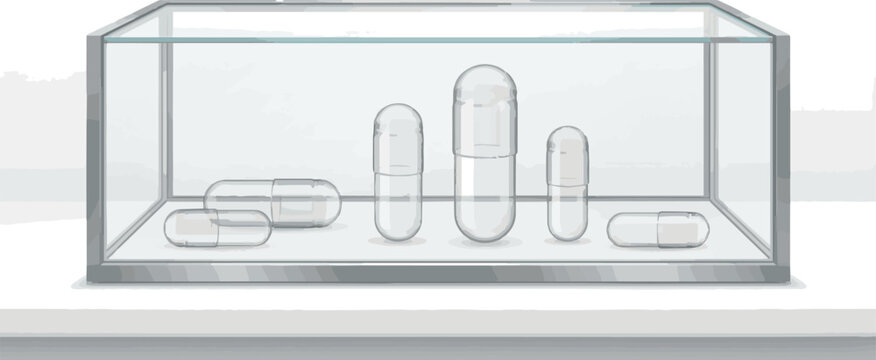 
Create a realistic kinds of deferent Glass Empty Safety Capsule Showcase. Empty Medicine Capsule Pill vector art with white background..