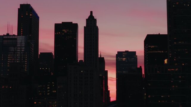 Downtown dusk aerial representing 24-7 night shift operations and global BPO networks in Chicago, Illinois.