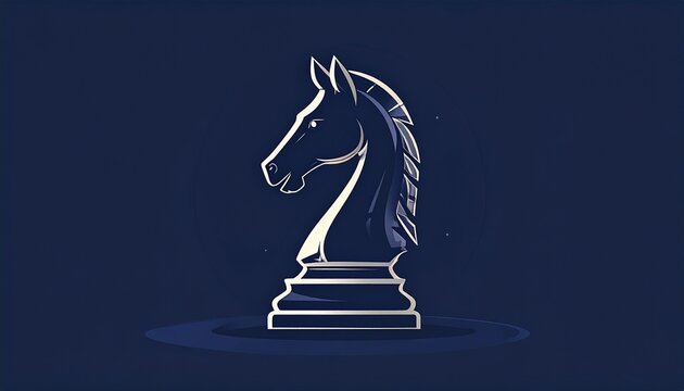3d neon chess knight icon glowing on dark blue futuristic background strategy concept