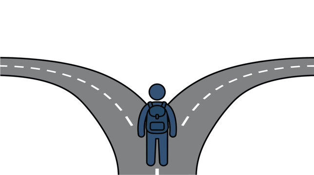 Minimalist vector illustration of person at a fork in the road