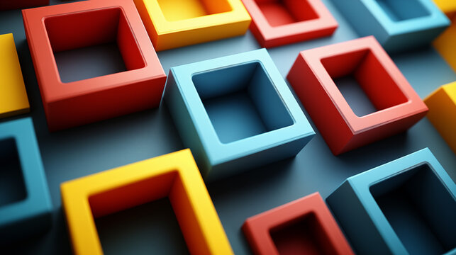 Colorful abstract 3D geometric hollow square frames arrangement