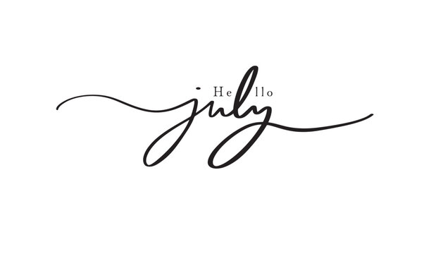 Hello july month text font calligraphy hand written lettering script black color object icon hello july month holiday welcome hello july 4 fourth day date hello july us independence day usa america 