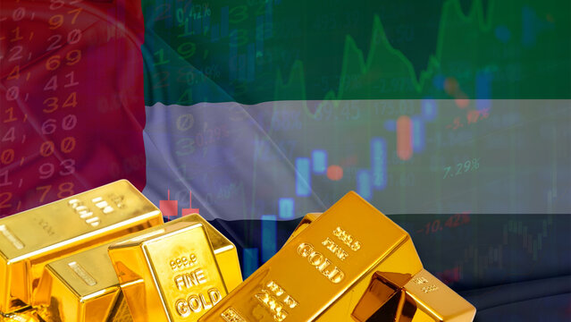 The UAE gold market is volatile amidst complex geopolitical circumstances. This is reflected in the country's gold bullion reserves, economic data indicators, and the flag of the United Arab Emirates