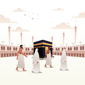 Hajj Eid Adha Muslim Activity Flat Style Illustration