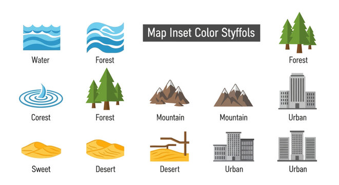 Collection of map inset color icons.