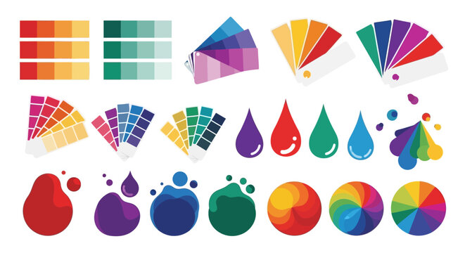 Colorful palette shapes and swatches.