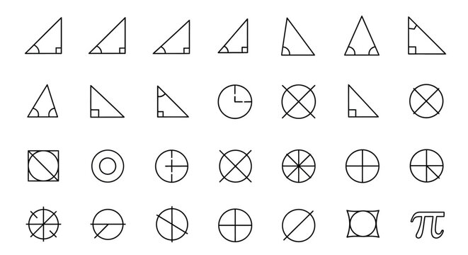 Geometric shapes and mathematical symbols.