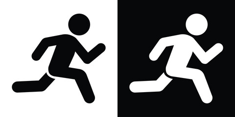 Obraz premium Simple vector icon of a person running. Minimalist silhouette representing activity, movement, and fitness. Suitable for sports apps, gym websites, or instructional signs for exercise and jogging.