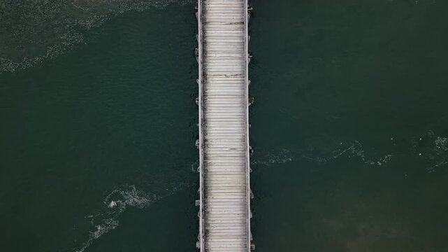 Top View Aerial Landscape Gravel Stone Causeway With Wooden Bridge Through Marsh Wetland Cole Harbour Heritage Park Halifax Nova Scotia Canada Coastal Nature Scenic Outdoor