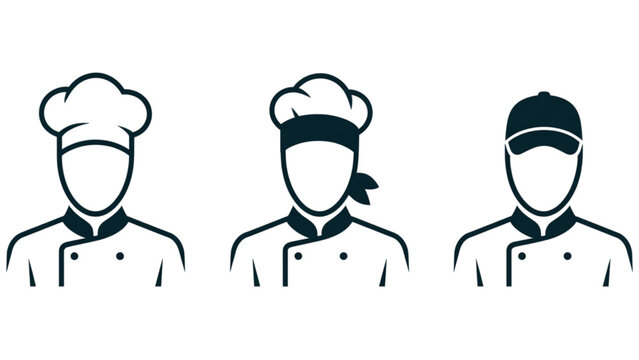Three chefs or bakers in different uniforms and hats standing side by side Vector