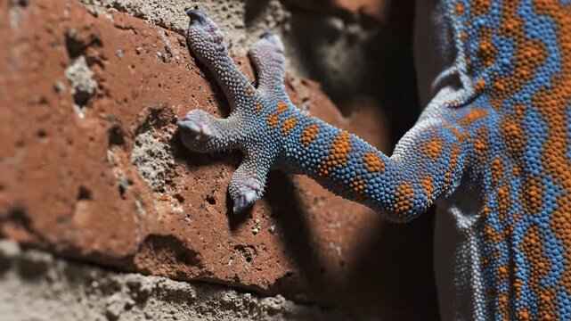 Close-Up of a Geckos Climbing a Brick Wall in a Video Collage