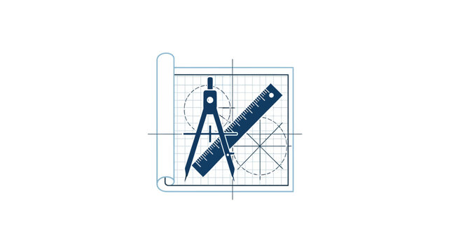Drafting tools on blueprint background.
