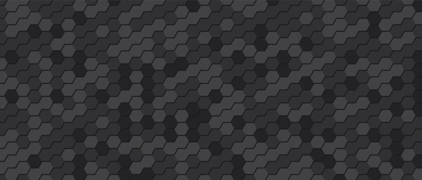 Hexagonal tile mosaic seamless pattern metallic dark gray.