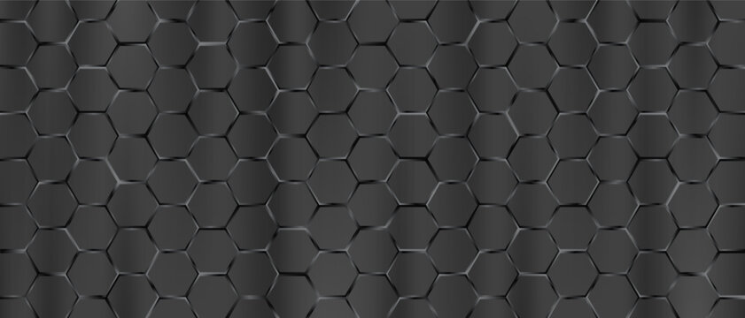 Dark gray large hexagon three dimensional tile geometric metal pattern.