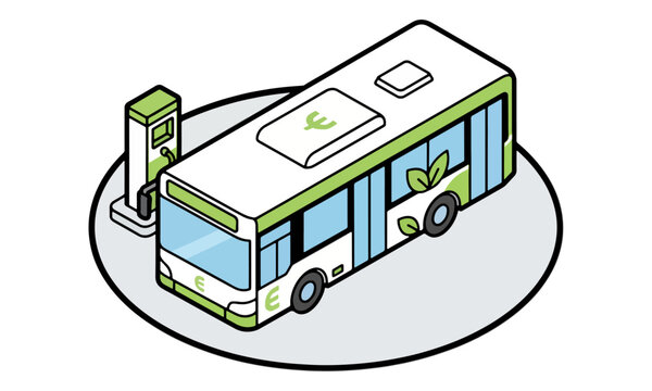 Electric Bus Charging at Station Isometric Vector Illustration