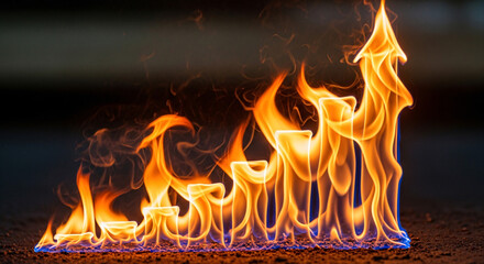 Fototapeta premium Vibrant orange and yellow flames forming an upward trending bar graph, symbolizing rising costs or increasing energy prices.