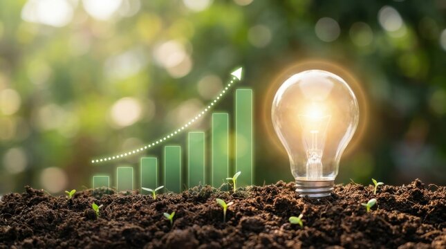 Light bulb and growing plant symbolizing business growth and innovation.