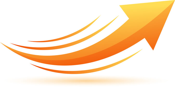 Orange arrow, upward motion, vector icon, growth symbol, gradient illustration