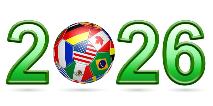 2026 with football in the colours of the organizing countries