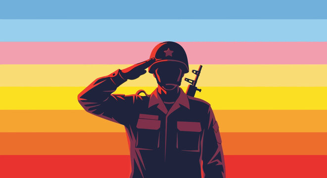 Soldier Saluting with Gun.